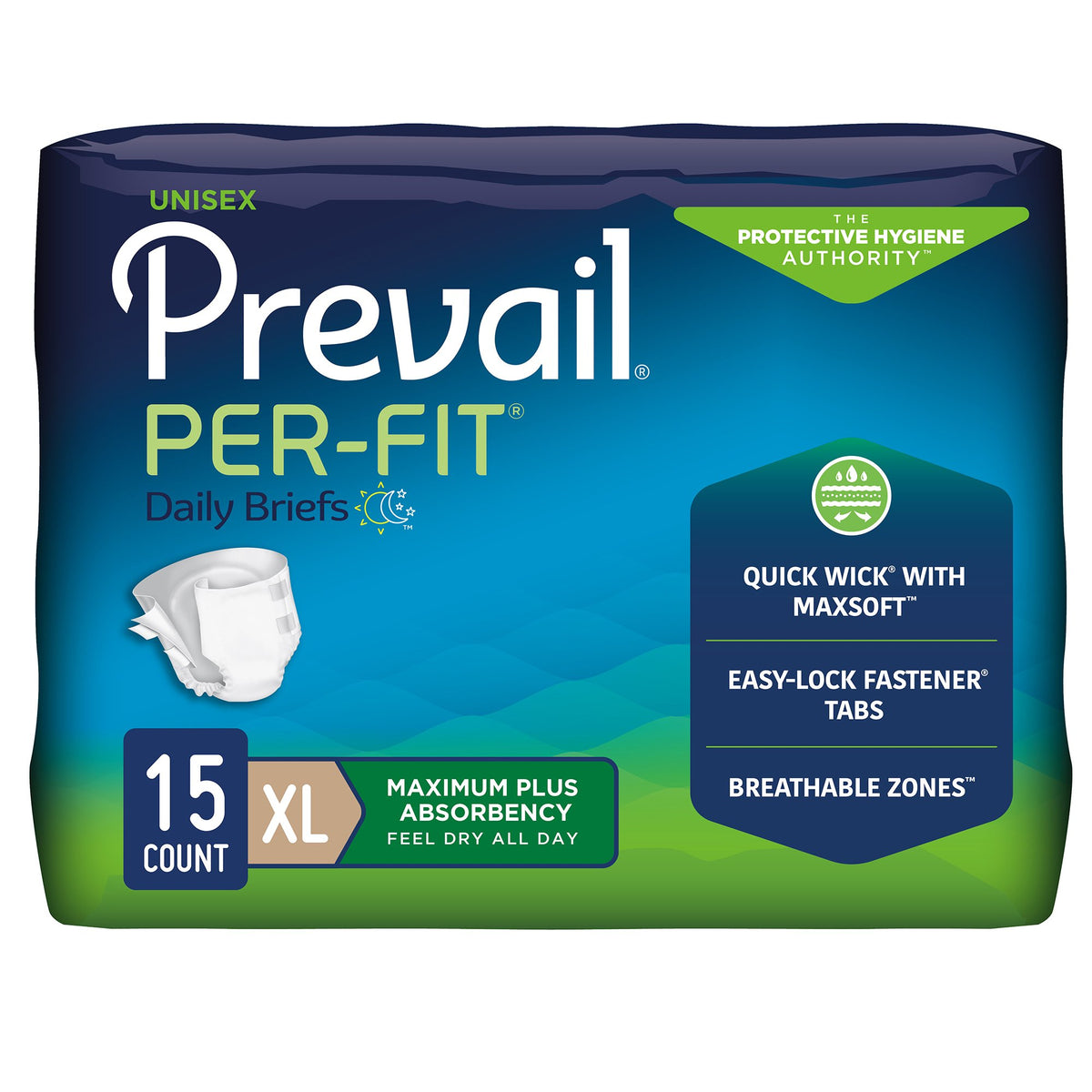 First Quality - Unisex Adult Incontinence Brief Prevail® Per-Fit® Maximum Plus X-Large Disposable Heavy Absorbency [15/BG]