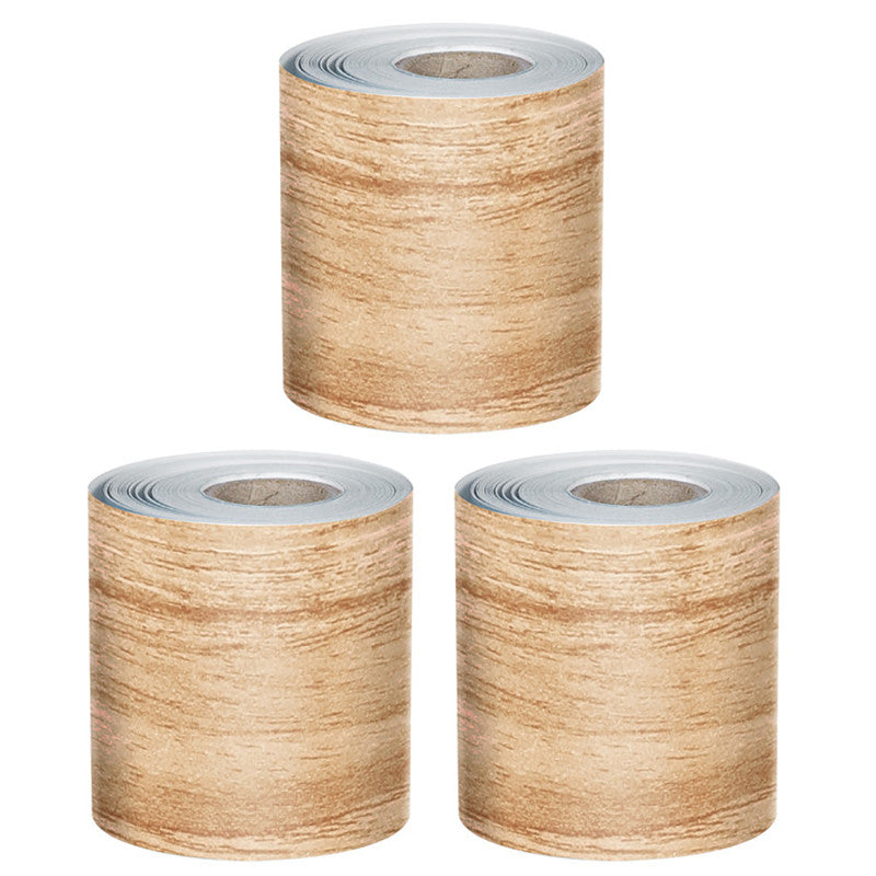 CARSON DELLOSA EDUCATION - Grow Together Light Wood Grain Rolled Straight Bulletin Board Borders, 65 Feet Per Roll, Pack of 3