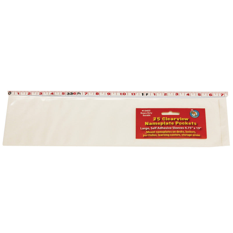 ASHLEY PRODUCTIONS - Clear View Self-Adhesive Large Name Plate Pocket 4.75" x 19", Pack of 25