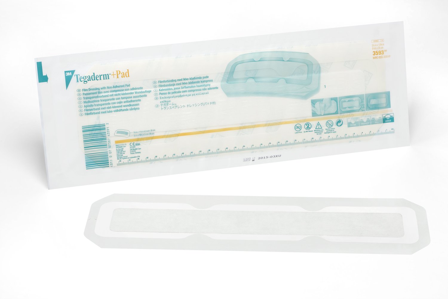 Solventum Corporation - Transparent Film Dressing with Pad 3M™ Tegaderm™ 3-1/2 X 13-3/4 Inch Frame Style Delivery Rectangle Sterile [25/BX]