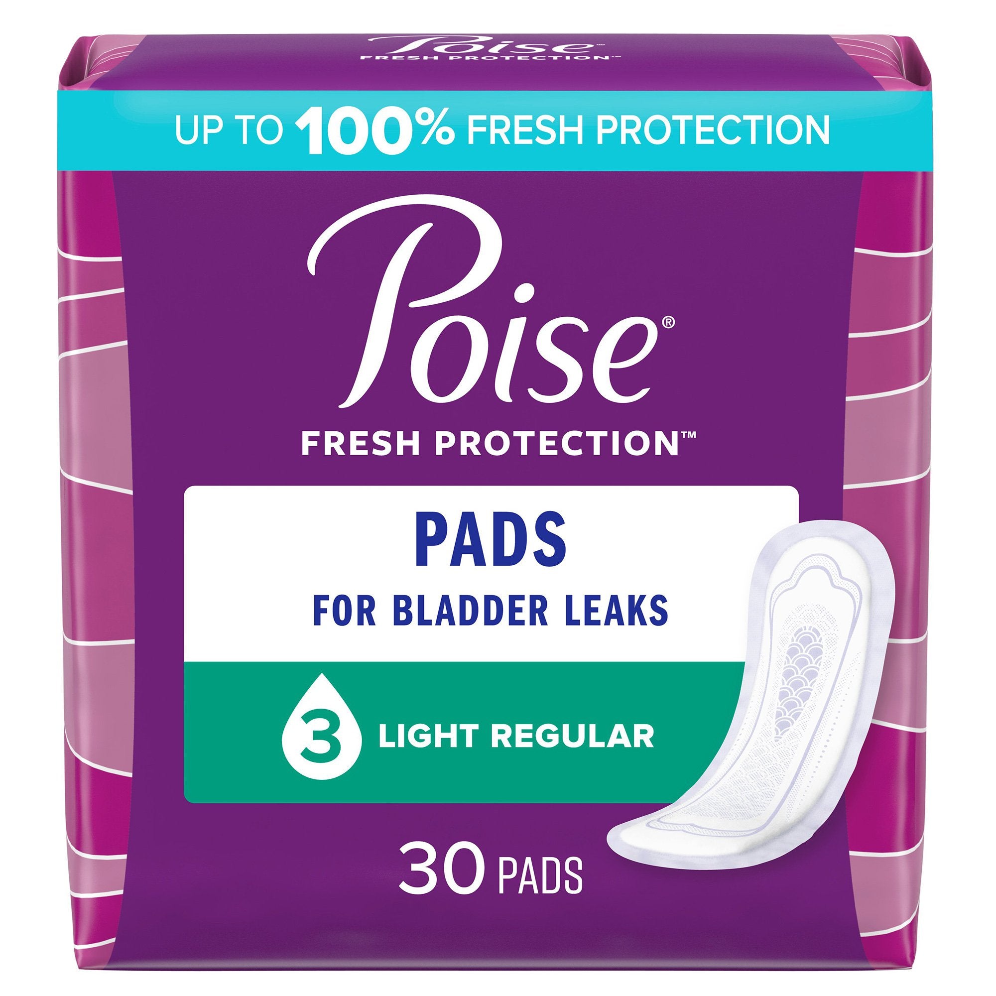 Kimberly Clark - Bladder Control Pad Poise® Fresh Protection™ 9.33 Inch Length Moderate Absorbency Polymer Core One Size Fits Most [30/PK]