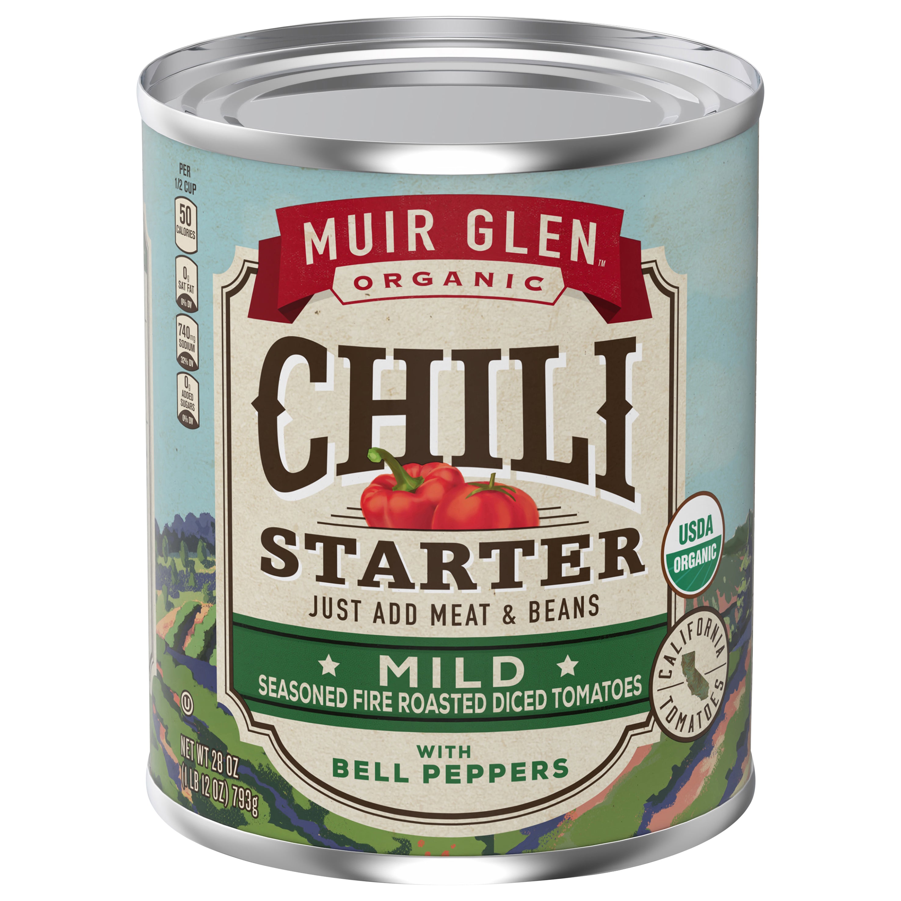 Muir Glen Organic Chili Starter, Seasoned Fire Roasted Diced Tomatoes with Bell Peppers, Mild, 28 oz. - Case of 12