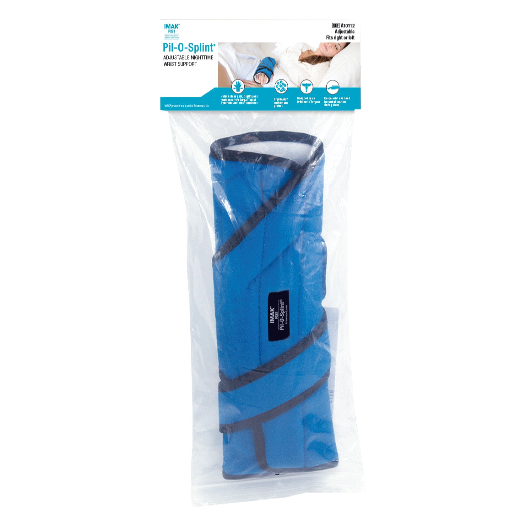 Brownmed - Night Wrist Brace IMAK® RSI Adjustable Pil-O-Splint® ergoBeads® / Foam / Polyflannel Left or Right Hand Black / Blue One Size Fits Most [1/EA]