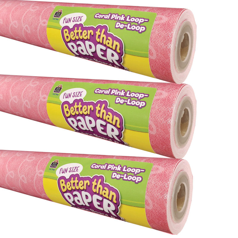 TEACHER CREATED RESOURCES - Fun Size Better Than Paper® Bulletin Board Roll, 18" x 12', Coral Pink Loop-De-Loop, Pack of 3