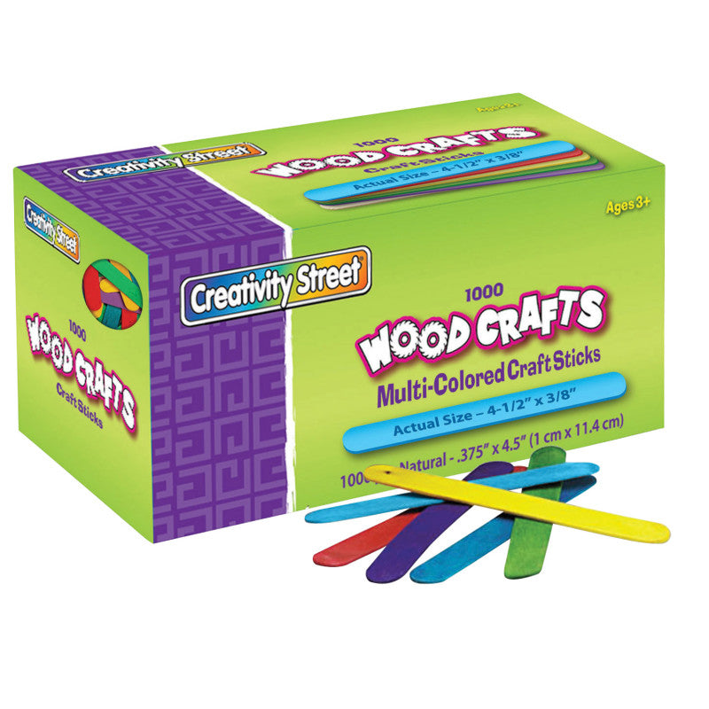 CREATIVITY STREET - Regular Craft Sticks, Bright Hues Assorted, 4-1/2" x 3/8", 1000 Pieces