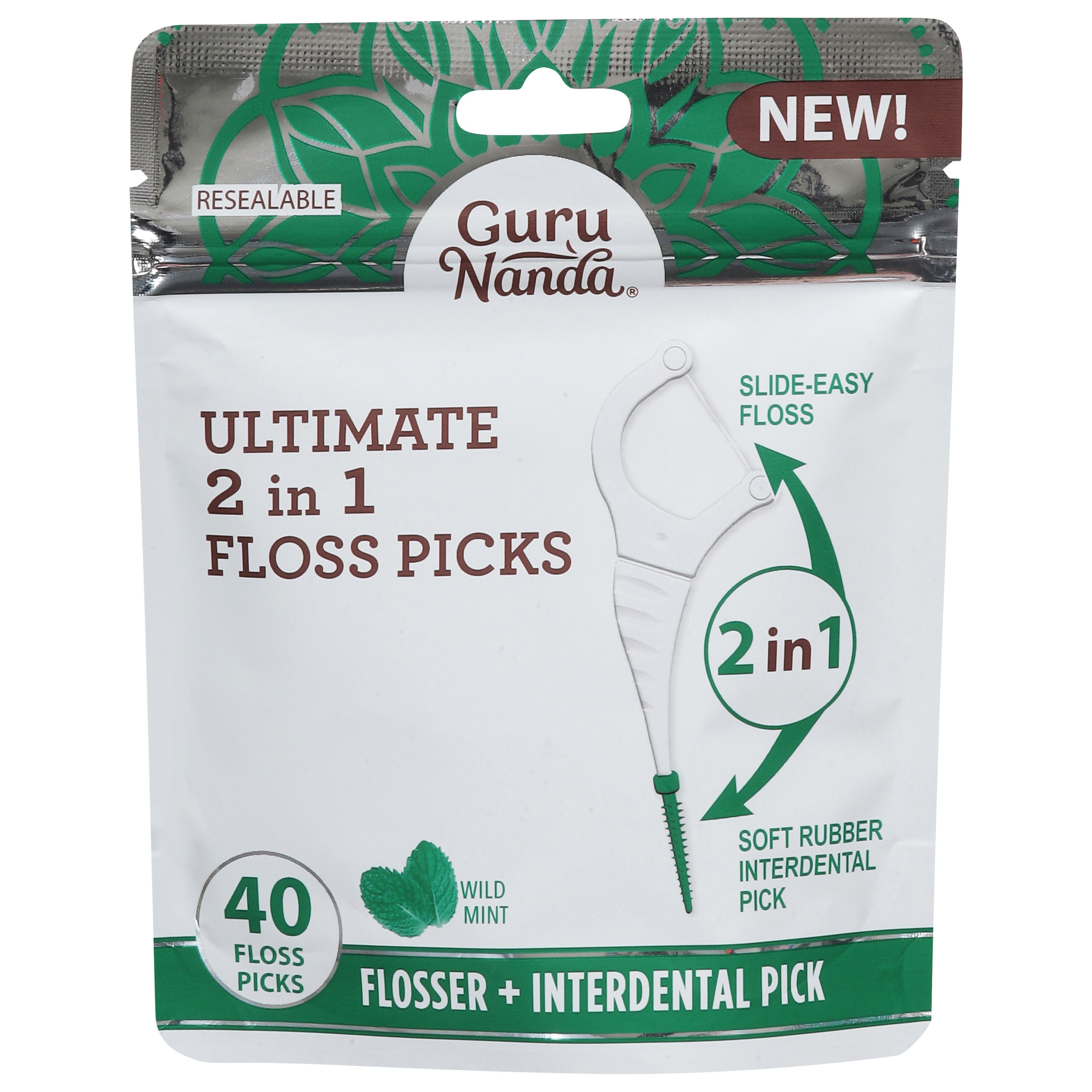 Guru Nanda Ultimate 2 in 1 Floss Picks 40 ea - Case of 1