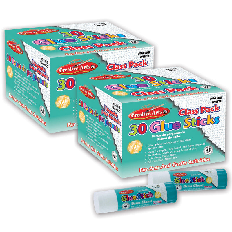 CHARLES LEONARD - Creative Arts™ Economy Glue Stick Classpack, .28 oz., Clear, 30 Per Pack, 2 Packs