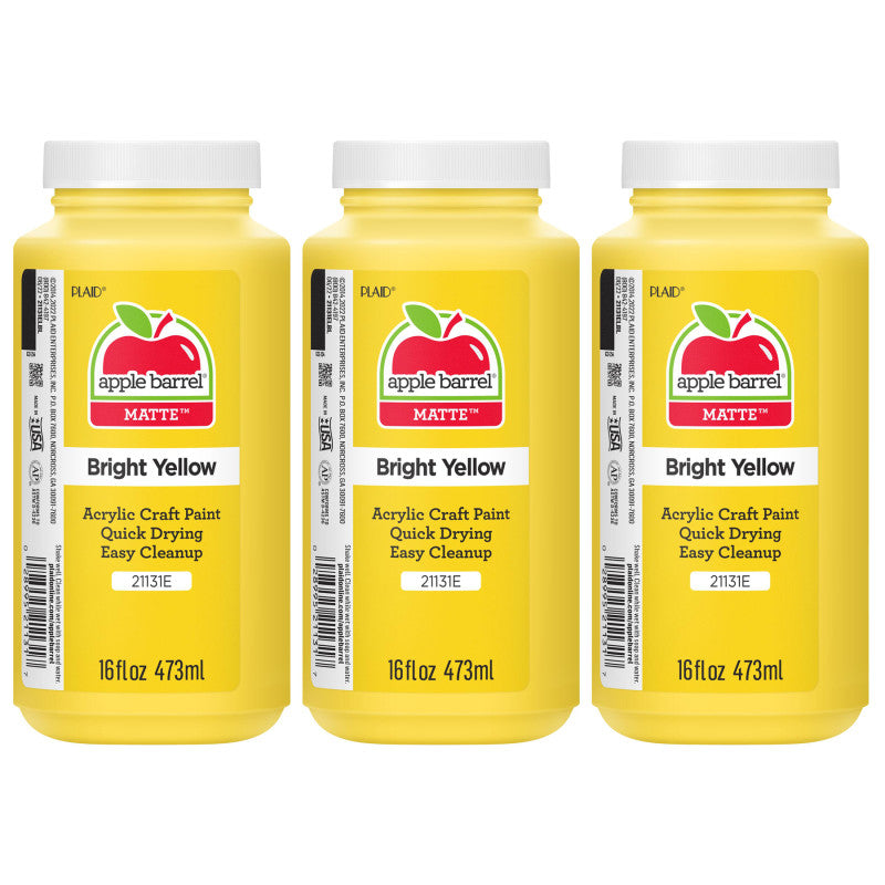 Acrylic Paint Matte, 16oz., Bright Yellow, Pack of 3