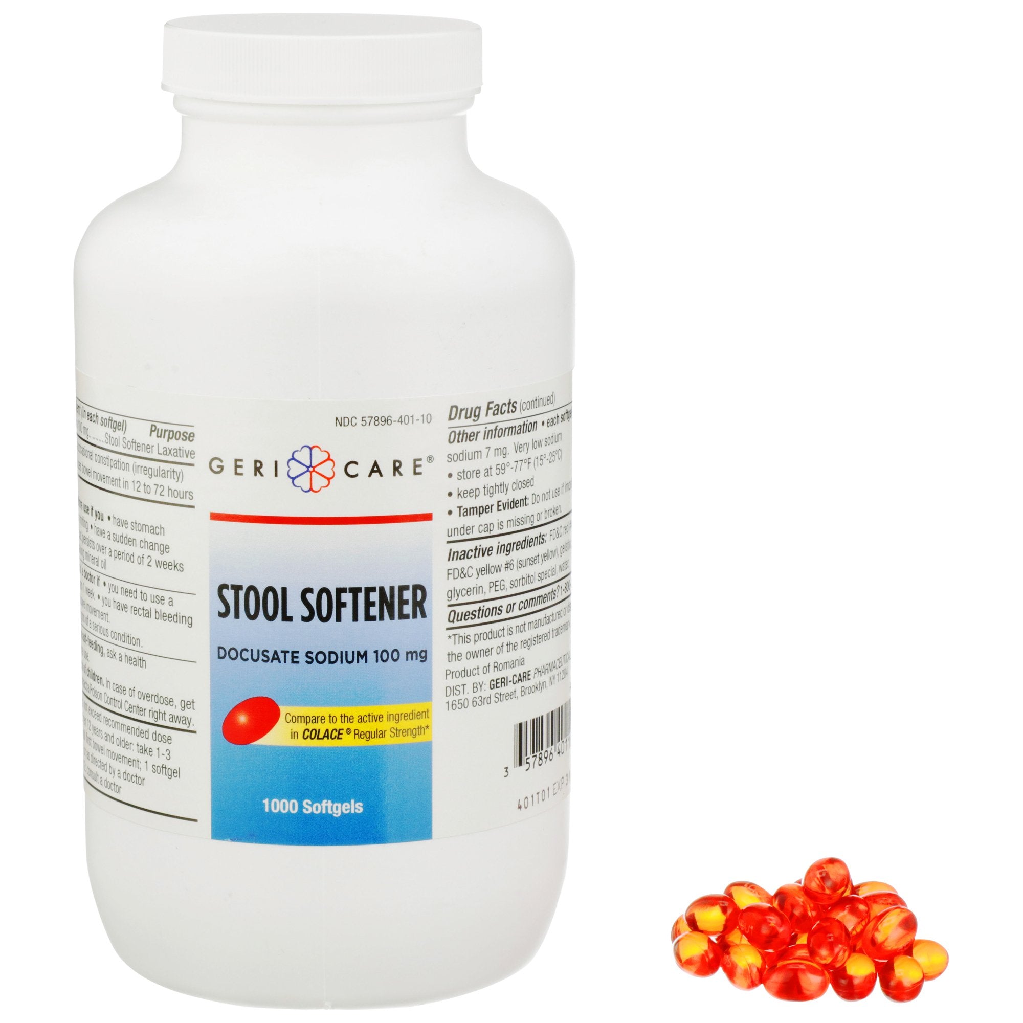 Geri-Care - Stool Softener Geri-Care® Softgel 1,000 per Bottle 100 mg Strength Docusate Sodium [1/BT]