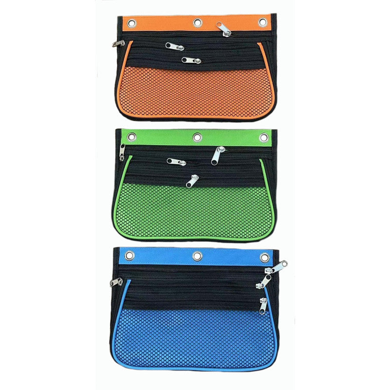 CHARLES LEONARD - Expanding Pencil Pouch, 3 Pocket, 10.25"W x 7.25"H x 2.5"D, Assorted Colors, Pack of 24
