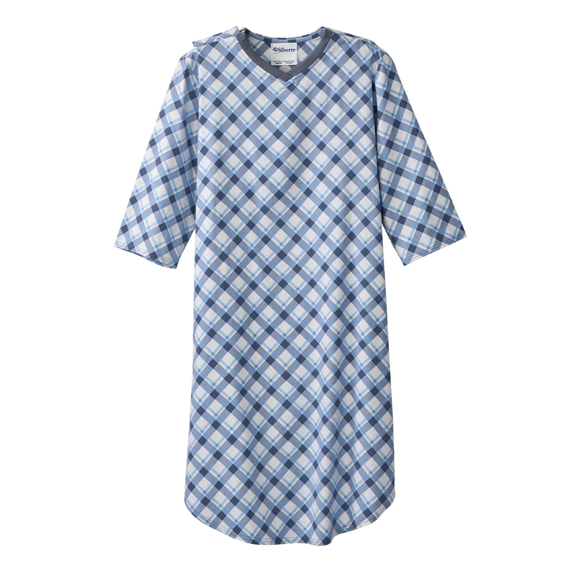 Silverts Adaptive LLC - Patient Exam Gown Silverts® Small Diagonal Blue Plaid Reusable [1/EA]