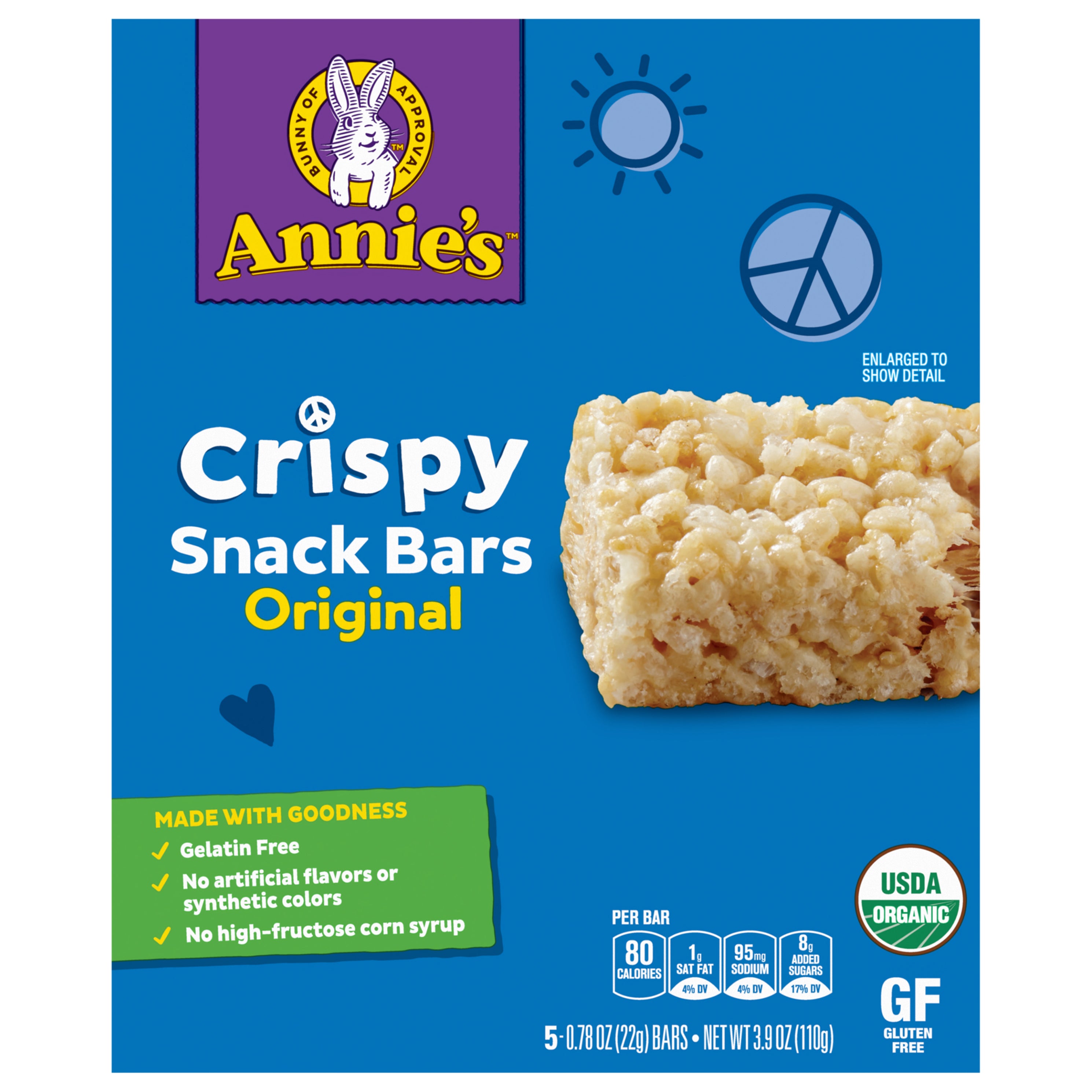 Annie's Organic Original Crispy Snack Bars, Gluten Free, 3.9 oz, 5 ct. - Case of 8
