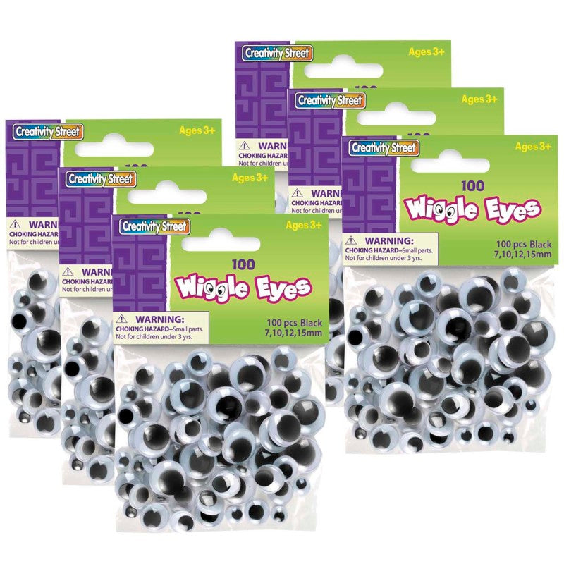 CREATIVITY STREET - Wiggle Eyes, Black, Assorted Sizes, 100 Pieces Per Pack, 6 Packs