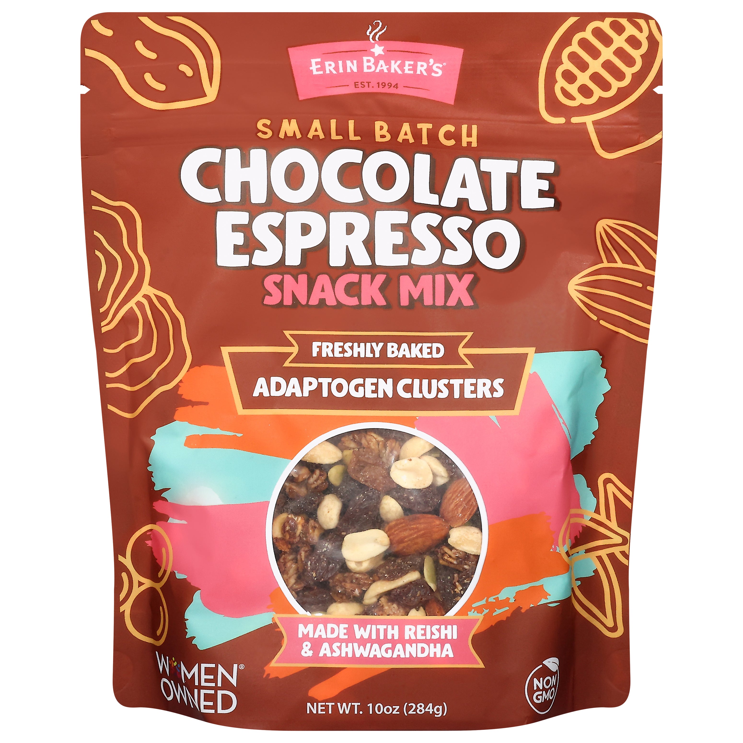Erin Baker's Chocolate Espresso Snack Mix 10 oz - Case of 8