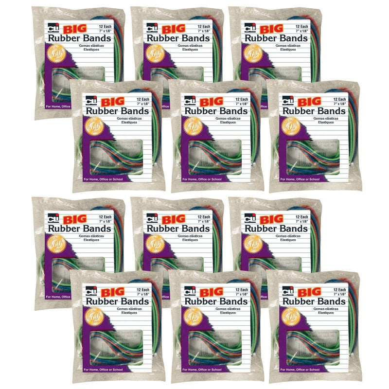 CHARLES LEONARD - Big Rubber Bands, 7" x 1/8", 12 Per Pack, 12 Packs