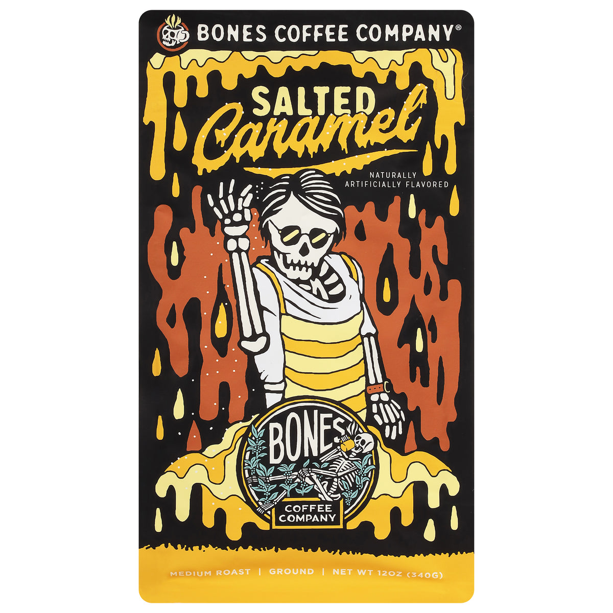 Bones Coffee Company Medium Roast Ground Salted Caramel Coffee 12 oz - Case of 12