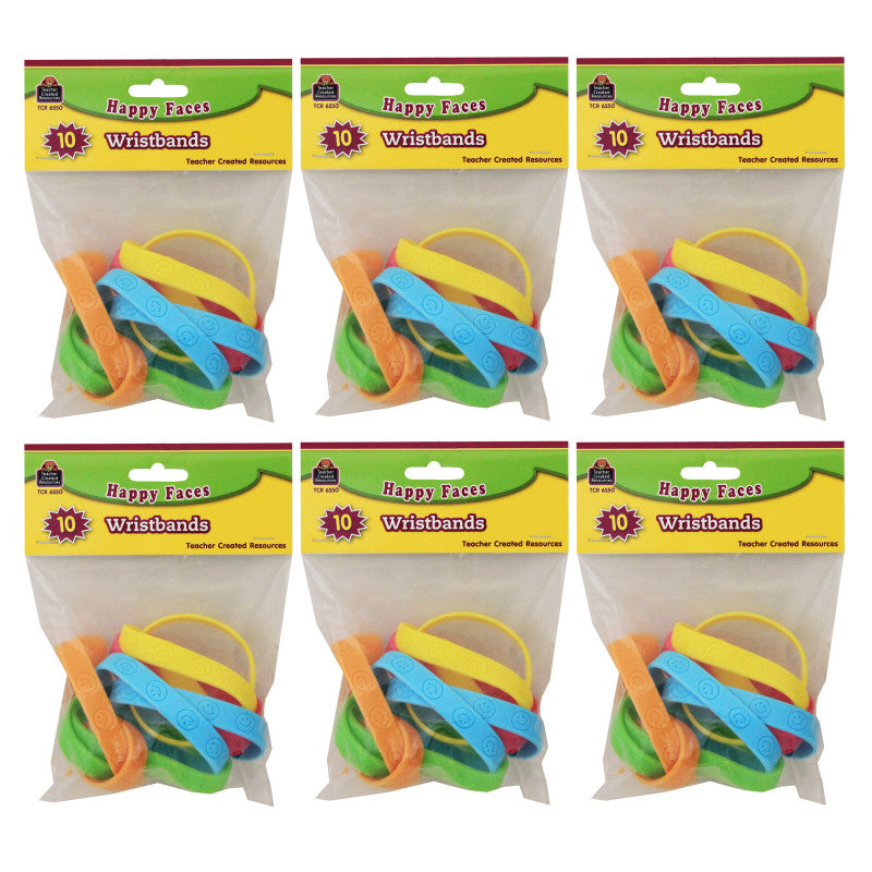 TEACHER CREATED RESOURCES - Happy Faces Wristbands, 10 Per Pack, 6 Packs