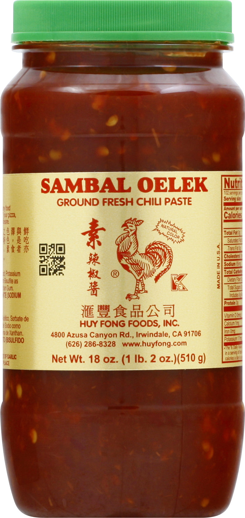 Huy Fong Sambal Oelek Ground Fresh Chili Paste 18 oz - Case of 6