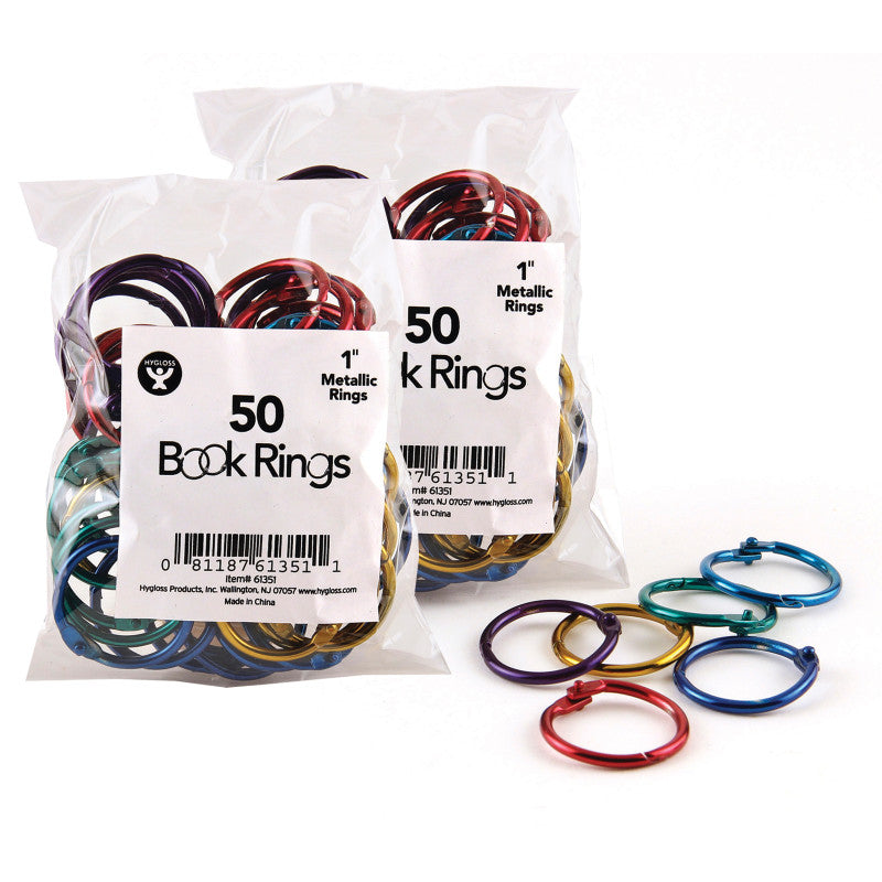 HYGLOSS - Metallic Book Rings, 1", 50 Per Pack, 2 Packs