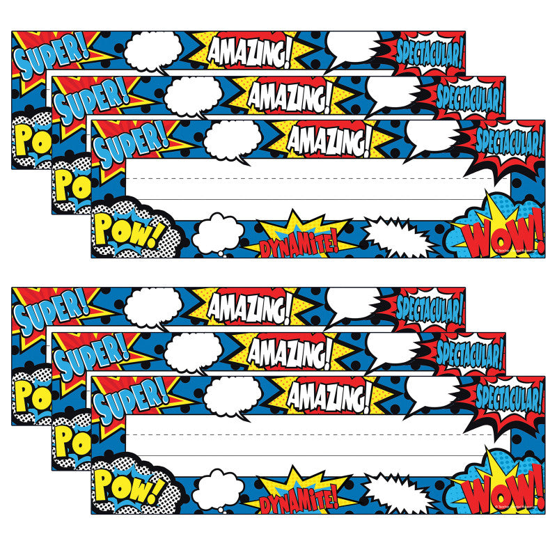 TEACHER CREATED RESOURCES - Superhero Flat Name Plates, 36 Per Pack, 6 Packs