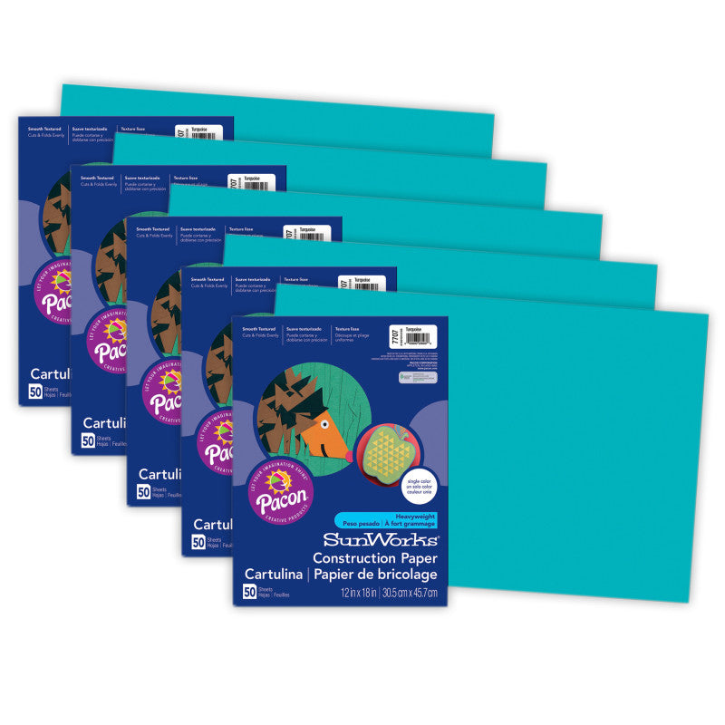 PRANG - Construction Paper, Turquoise, 12" x 18", 50 Sheets Per Pack, 5 Packs (PAC7707-5)