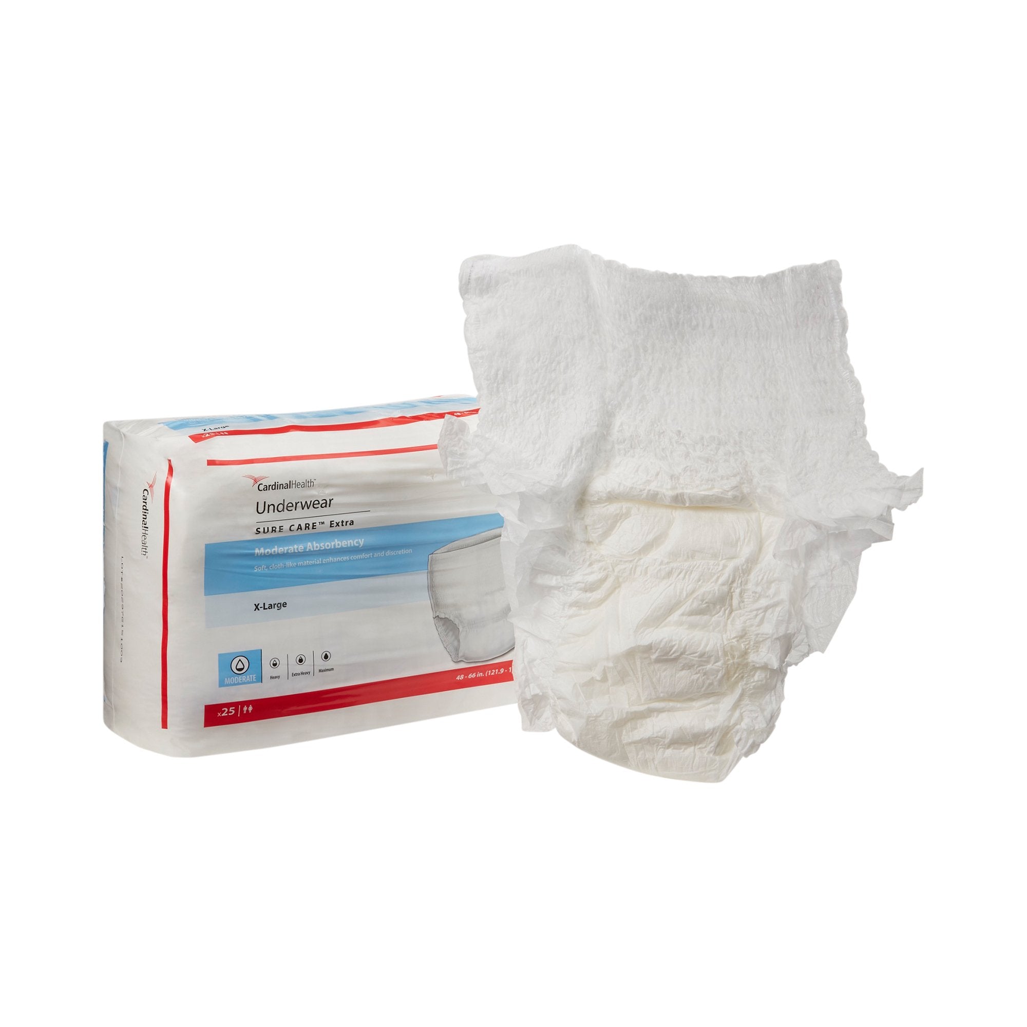 Cardinal - Unisex Adult Absorbent Underwear Sure Care™ Extra Pull On with Tear Away Seams X-Large Disposable Moderate Absorbency [25/BG]