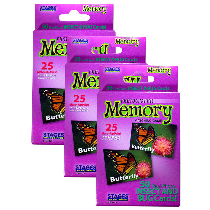 STAGES LEARNING MATERIALS - Photographic Memory Matching Game, Insects & Bugs, Pack of 3