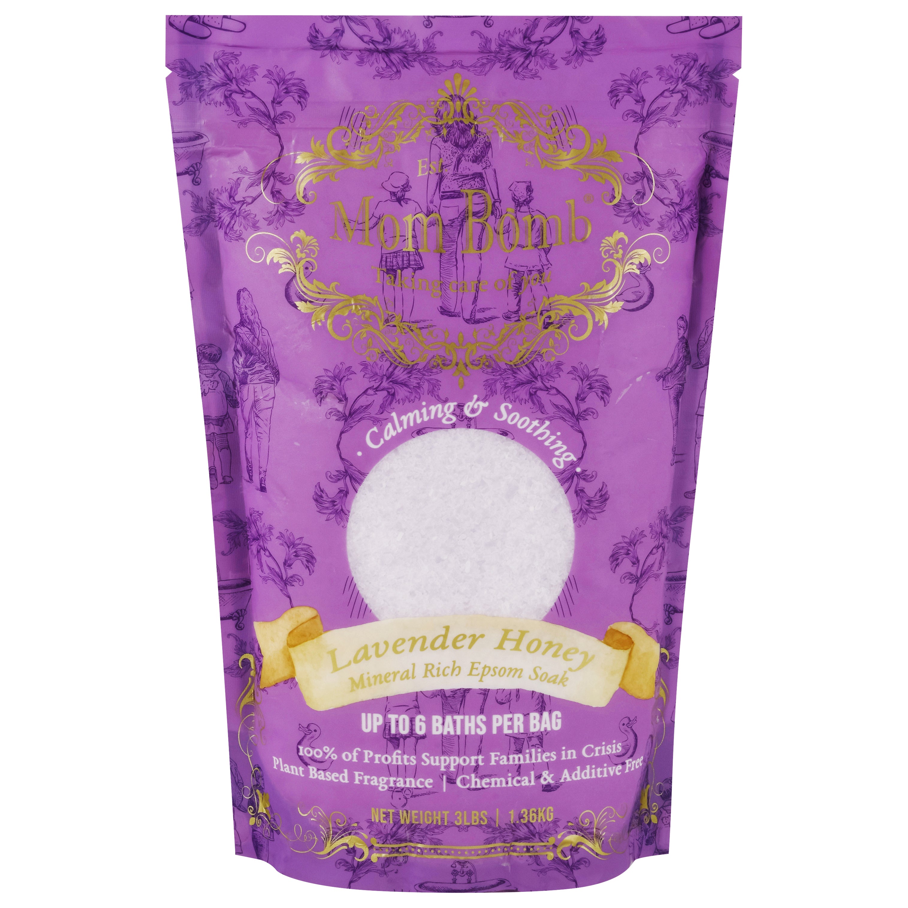Mom Bomb Calming & Soothing Mineral Rich Lavender Honey Epsom Salt 3 lb - Case of 1