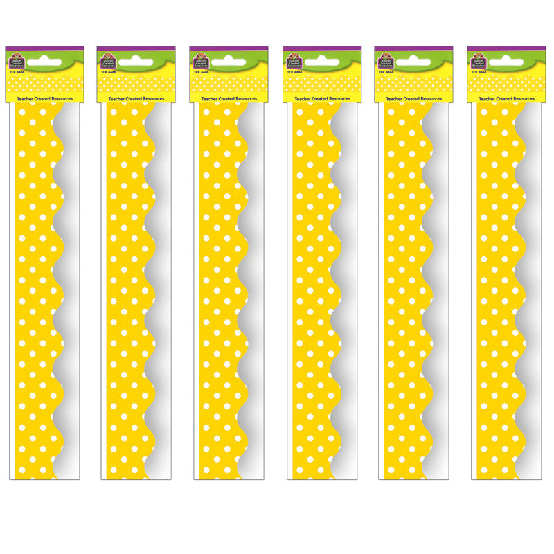 TEACHER CREATED RESOURCES - Yellow Mini Polka Dots Border Trim, 35 Feet Per Pack, 6 Packs