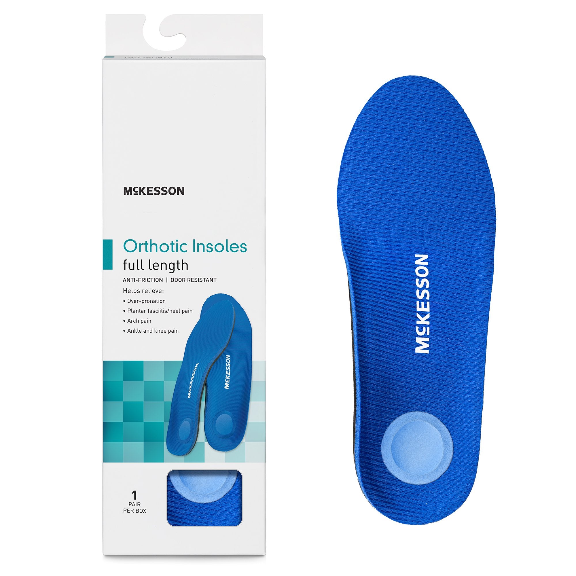 McKesson Brand - Orthotic Insoles McKesson Full Length EVA / Polyester / Polypropylene / Poron® Male 12 to 13 Black / Blue [1/BX]