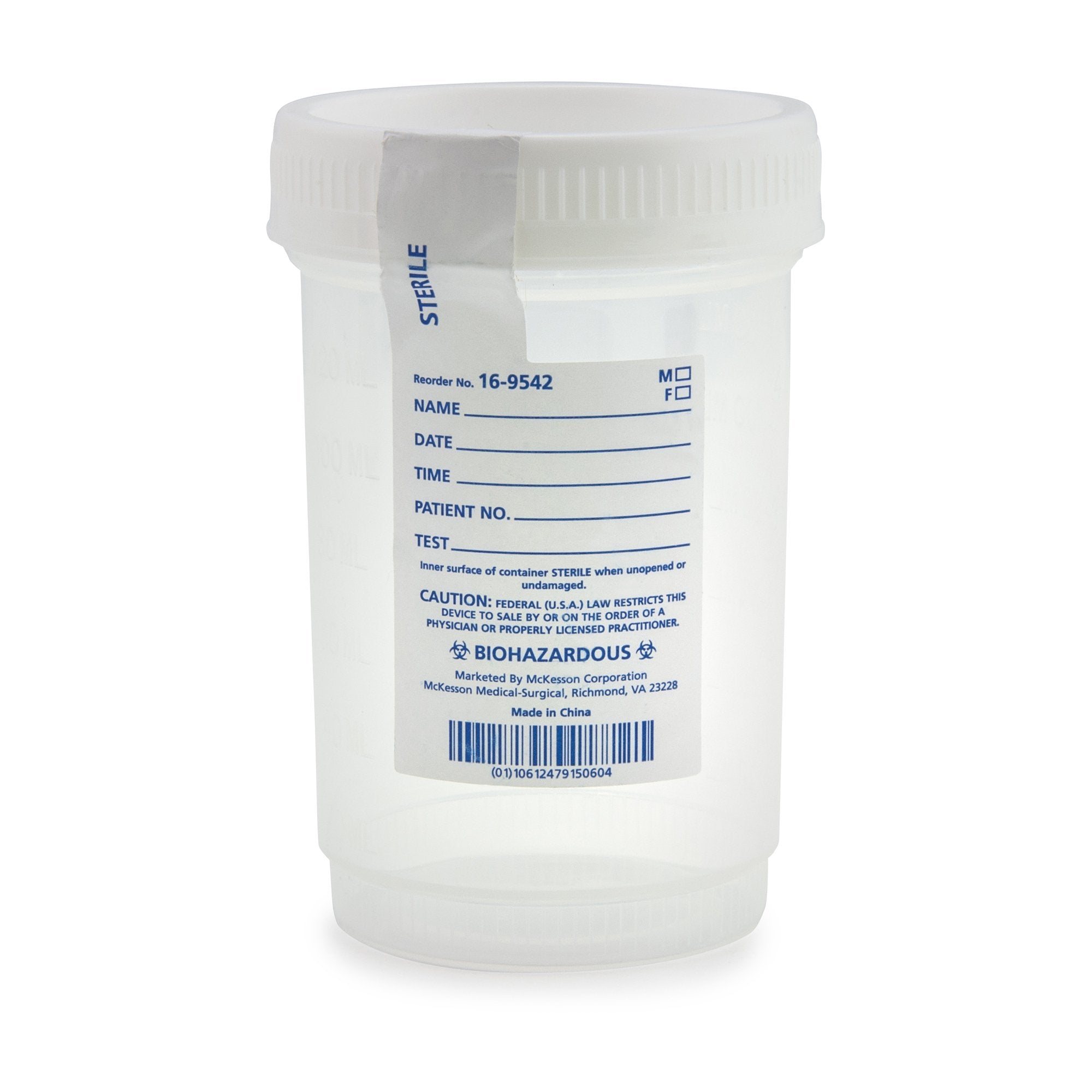 McKesson Brand - Specimen Container for Pneumatic Tube Systems McKesson 120 mL (4 oz.) Screw Cap Sterile [300/CS]