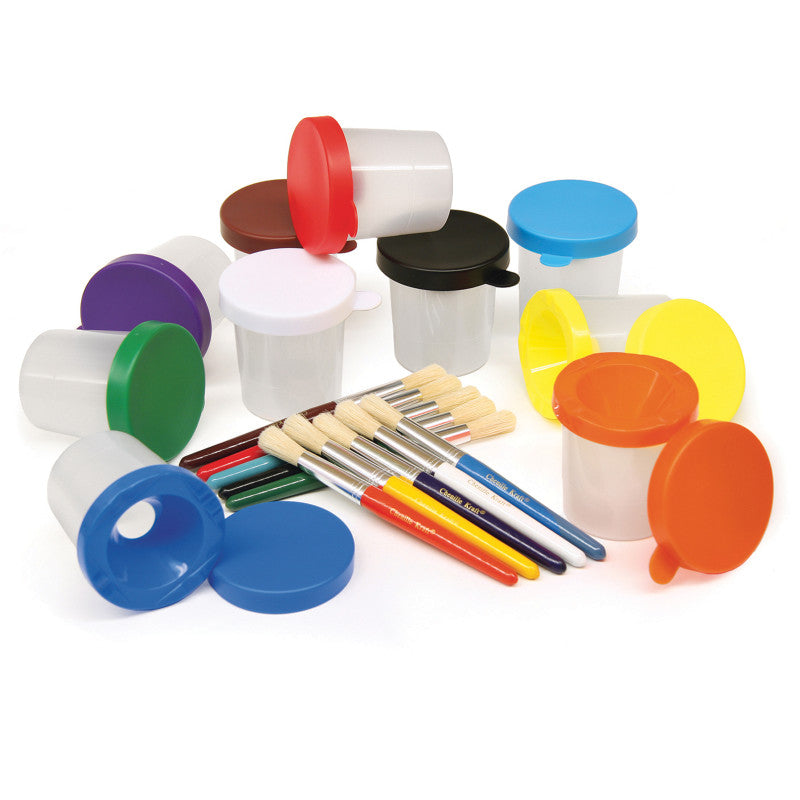 CREATIVITY STREET - Paint Cups with Brushes, 10 Assorted Colors, 7-1/4" Brushes & 3" Dia. Cups, 20 Pieces