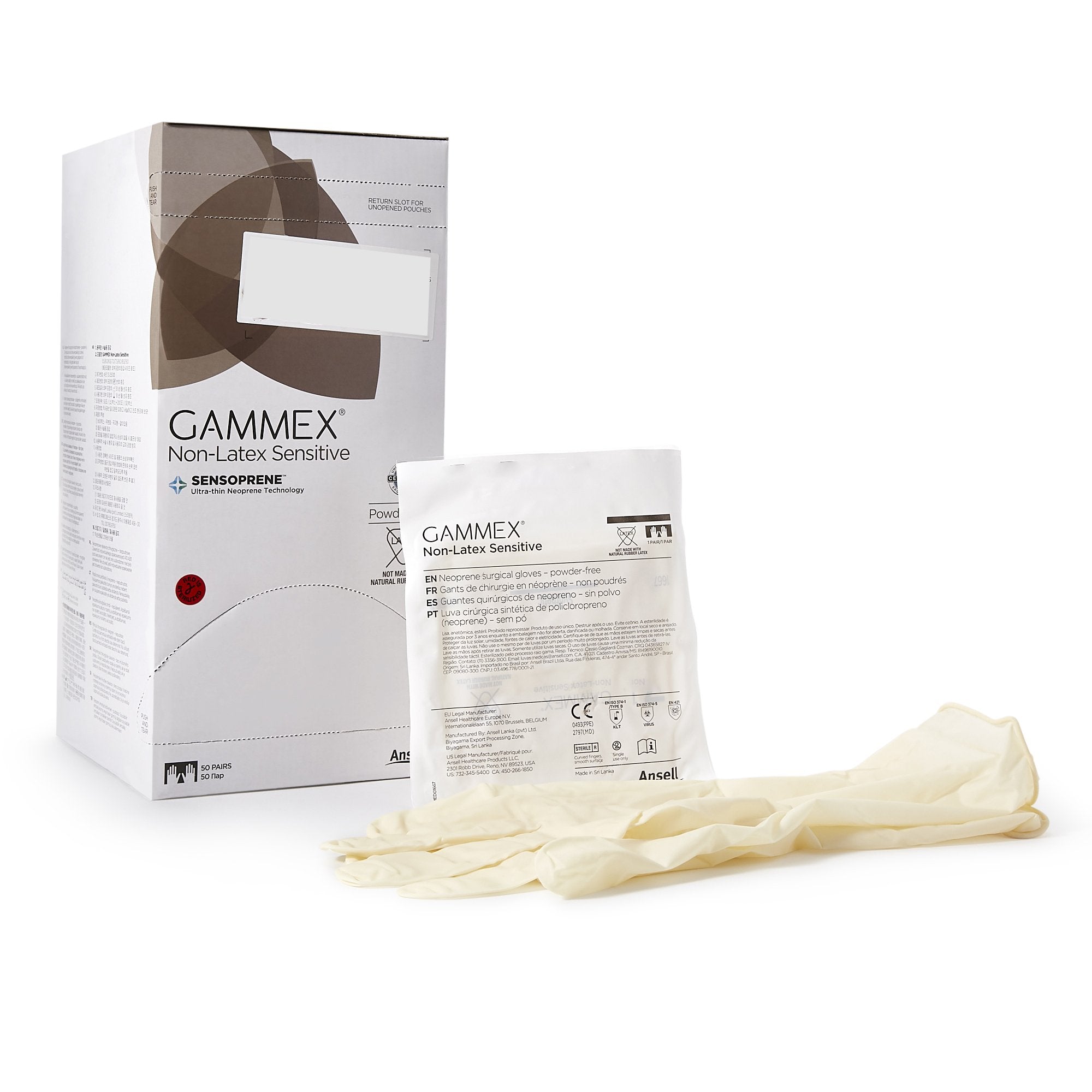 Ansell - Surgical Glove GAMMEX® Non-Latex Sensitive Size 7 Sterile Polychloroprene Standard Cuff Length Micro-Textured Cream Chemo Tested [50/BX]