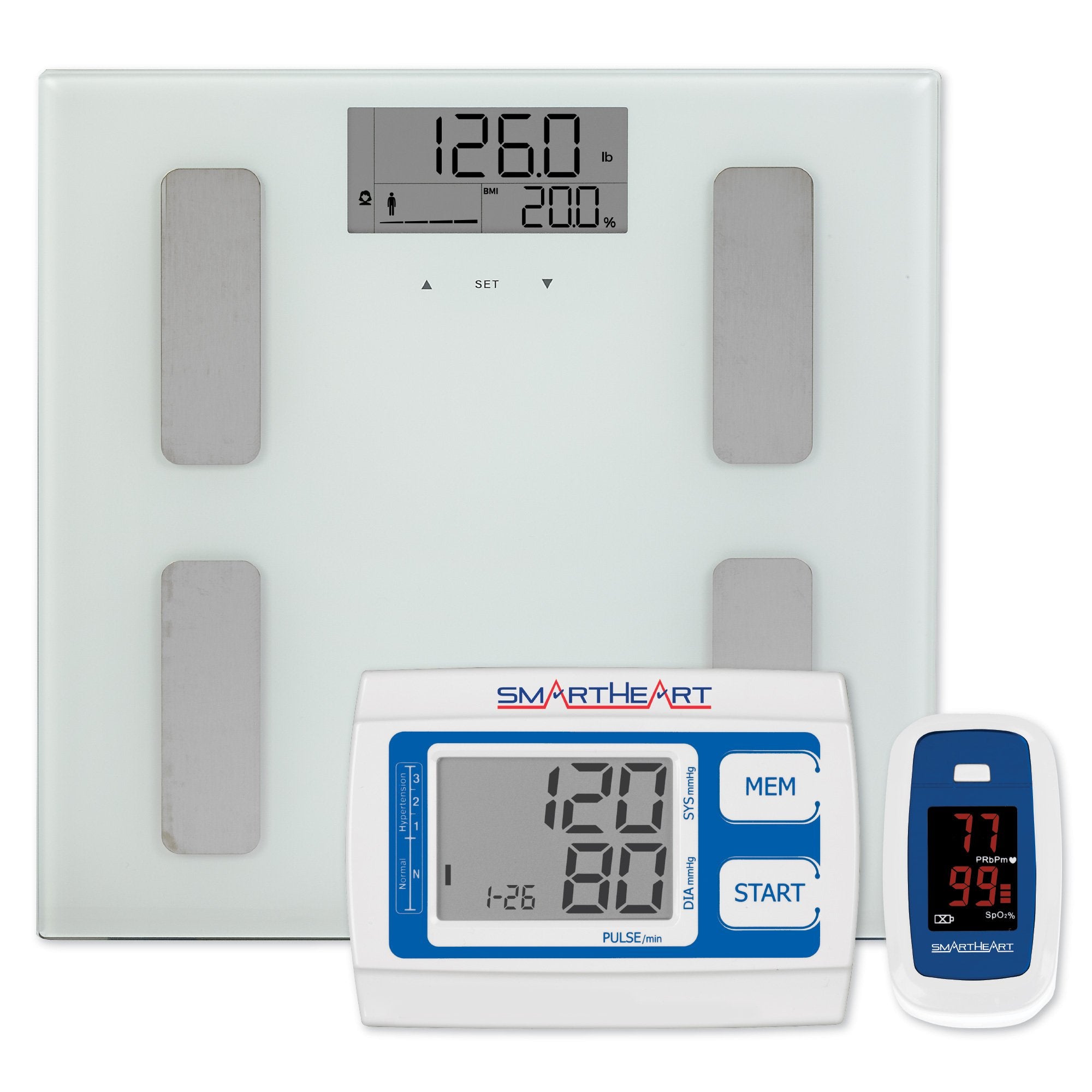 Veridian Healthcare LLC - Total Body Analyzer with NIBP and Oximeter Step On SmartHeart Digital Display 400lbs. / 200kg White [1/ST]