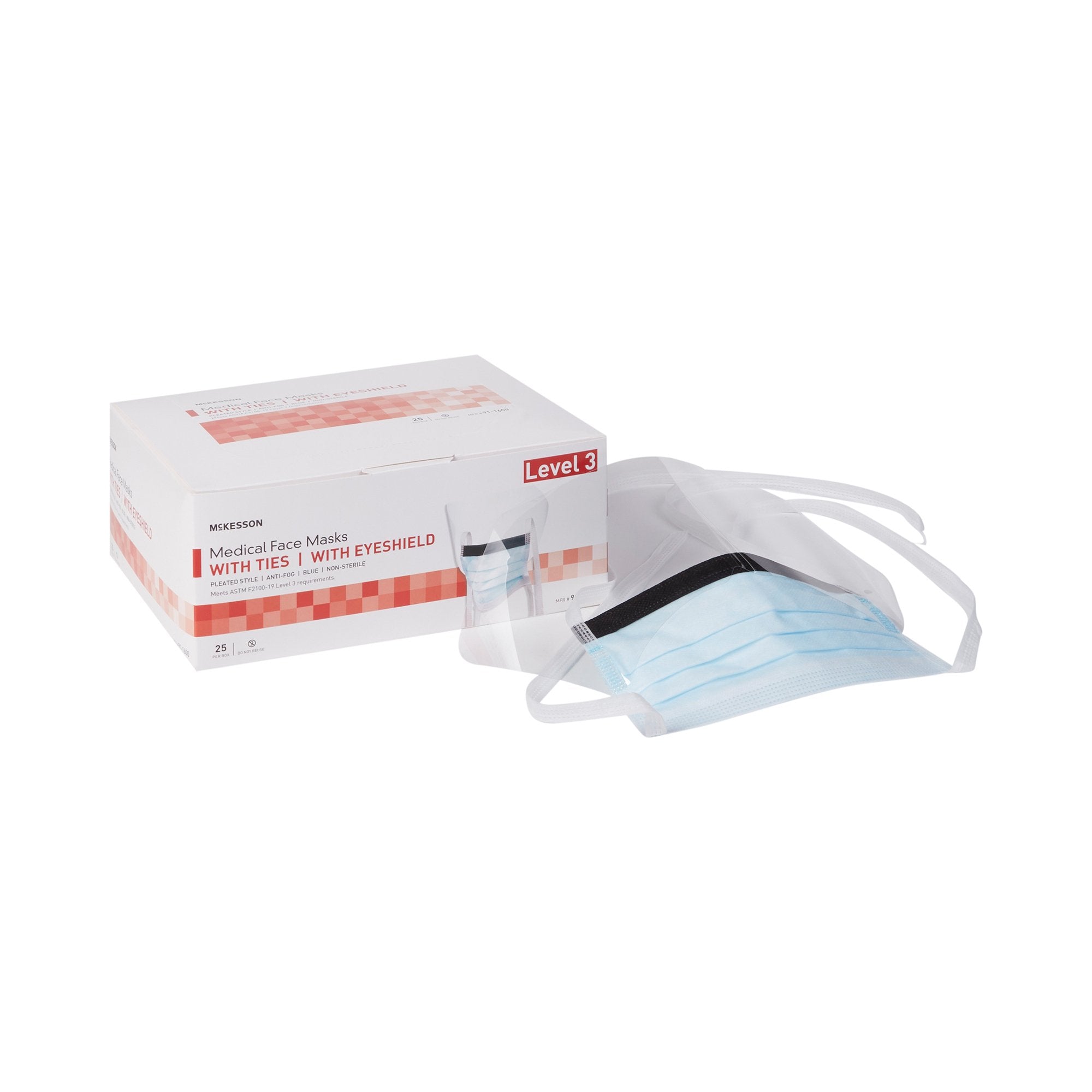 McKesson Brand - Surgical Mask with Eye Shield McKesson Anti-fog ASTM Level 3 Tie Closure One Size Fits Most [25/BX]