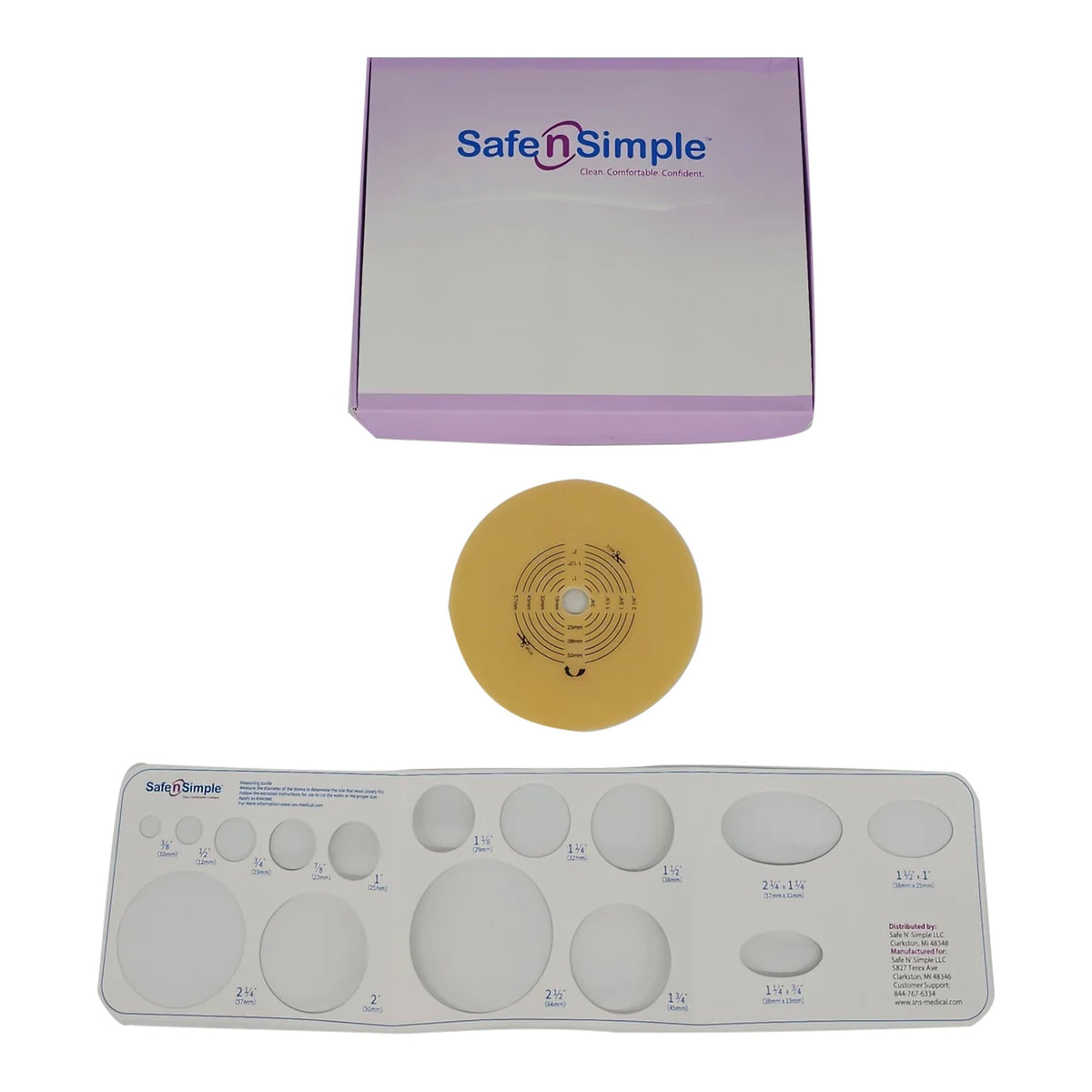 Safe N Simple - Ostomy Barrier Trim to Fit, Extended Wear Without Tape 70 mm Flange 2 Piece System Hydrocolloid Up to 2-1/4 Inch Opening 5 X 5 Inch [40/CS]