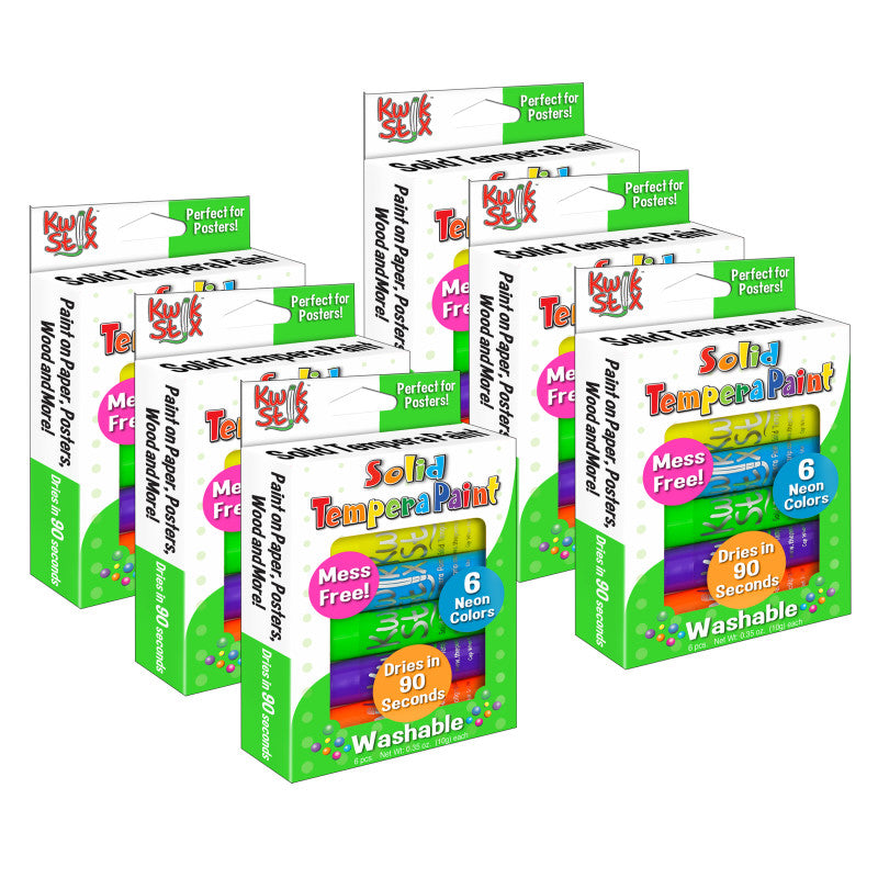 KWIK STIX - Solid Tempera Paint Sticks, Neon Colors, 6 Per Pack, 6 Packs