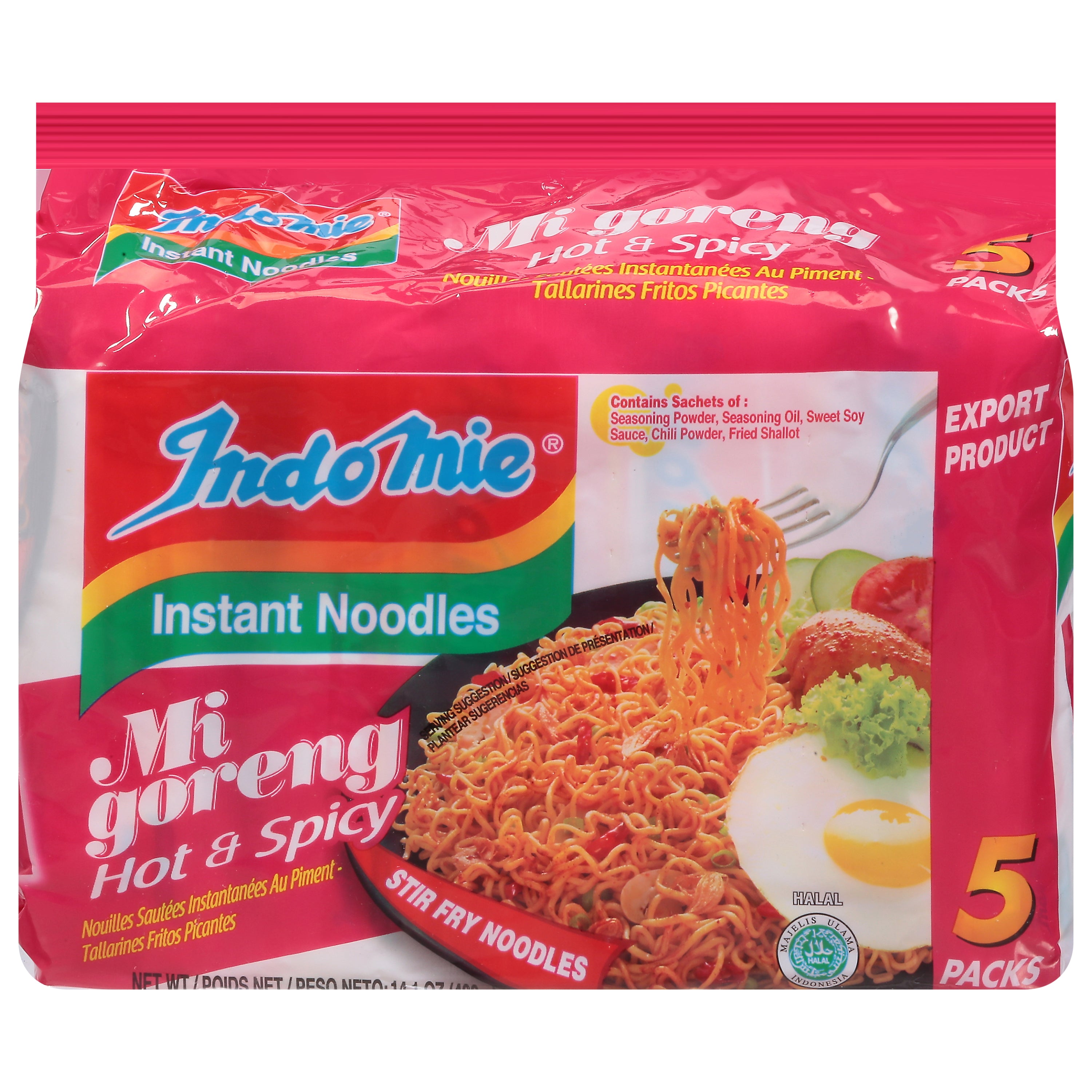 Indomie Mi Goreng Hot & Spicy Instant Noodles 5 - 2.82 oz Packs - Case of 6