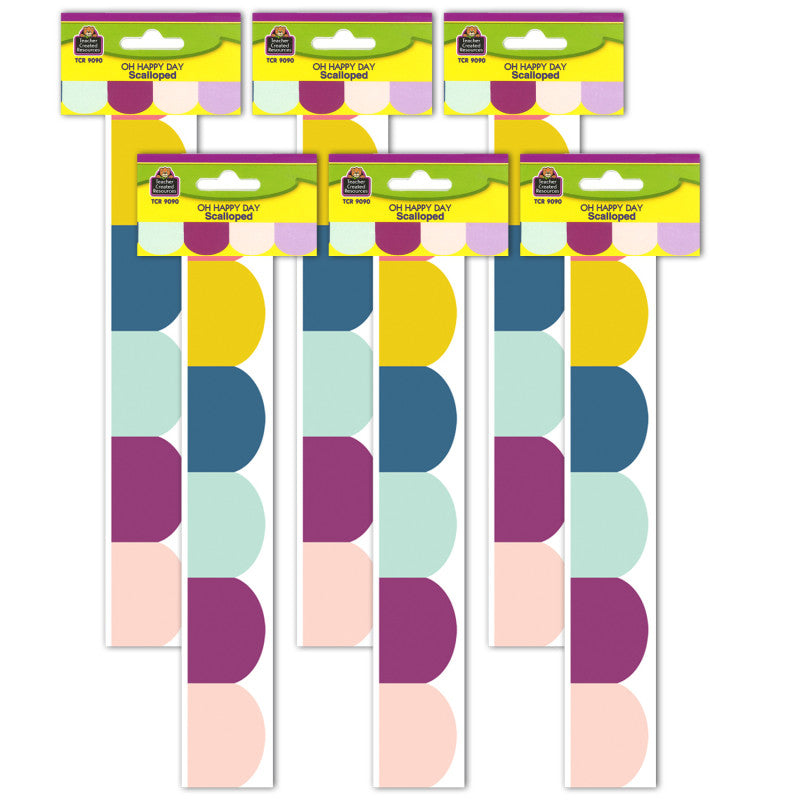 TEACHER CREATED RESOURCES - Oh Happy Day Scalloped Die-Cut Border Trim, 35 Feet, 6 Packs