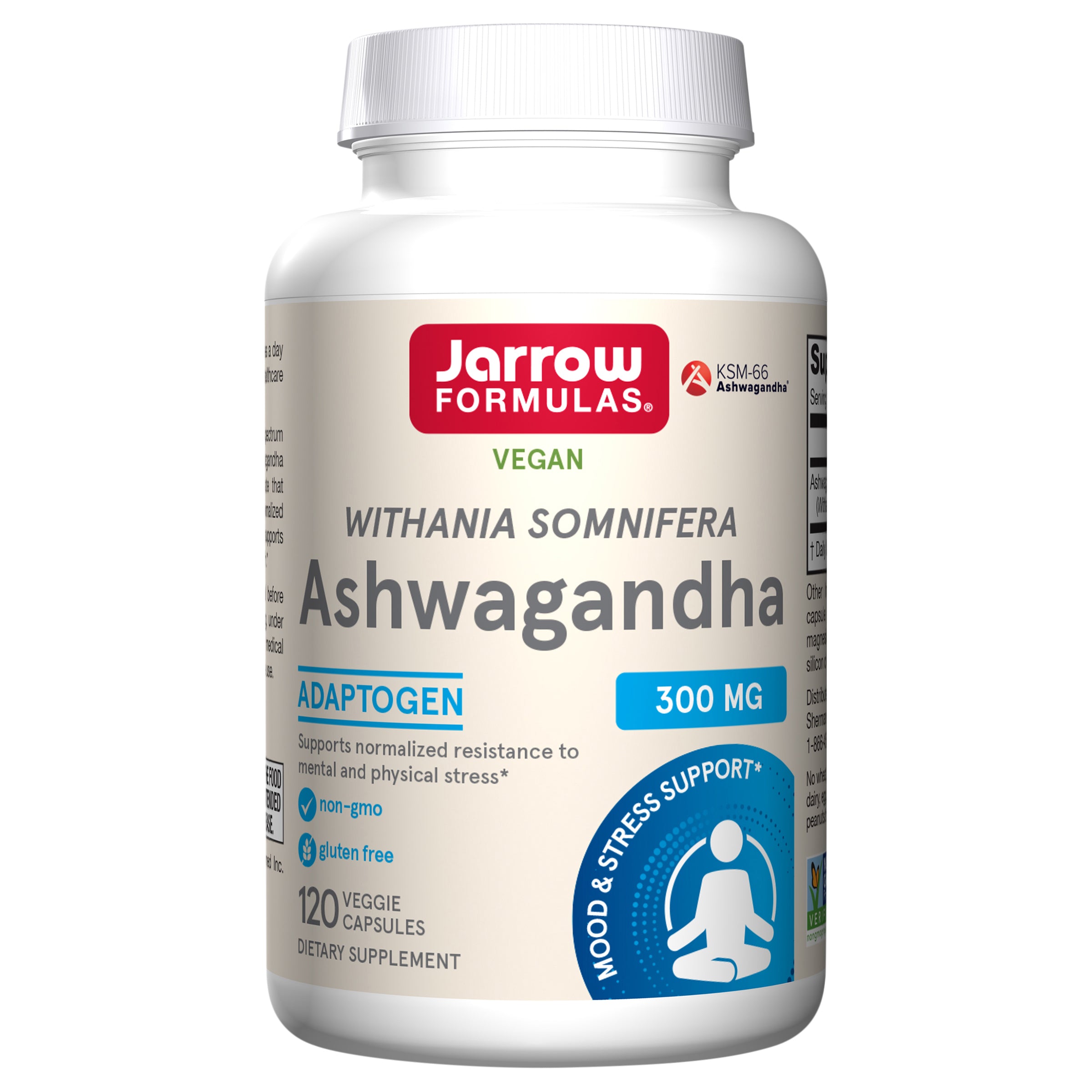 Jarrow Formulas Ashwagandha Capsules, 300 mg Supplement Supports Normalized Resistance to Mental and Physical Stress, 120 Veggie Capsules, 60 Day Supply - Case of 1