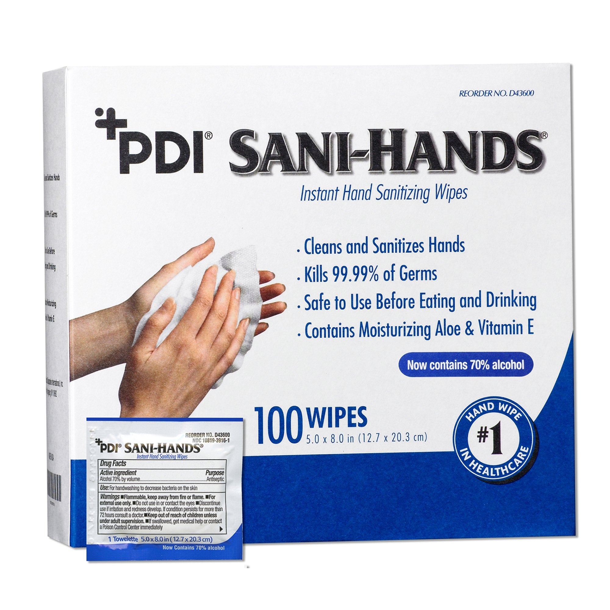 Professional Disposables - Hand Sanitizing Wipe Sani-Hands® 100 Count Ethyl Alcohol Wipe Individual Packet [1000/CS]
