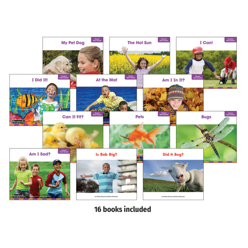 NEWMARK LEARNING - Decodable Readers Fluency Grade K-1 Short Vowels, 16 Books