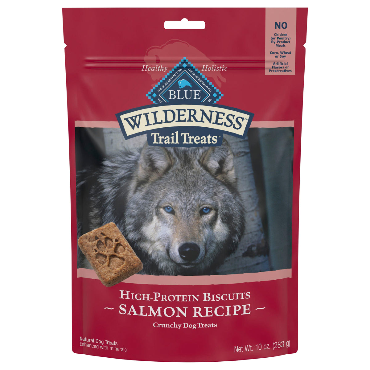 Blue Buffalo Wilderness Trail Treats High Protein Grain Free Dog Biscuits Crunchy Dog Treats, Salmon Recipe, 10-oz Bag - Case of 6