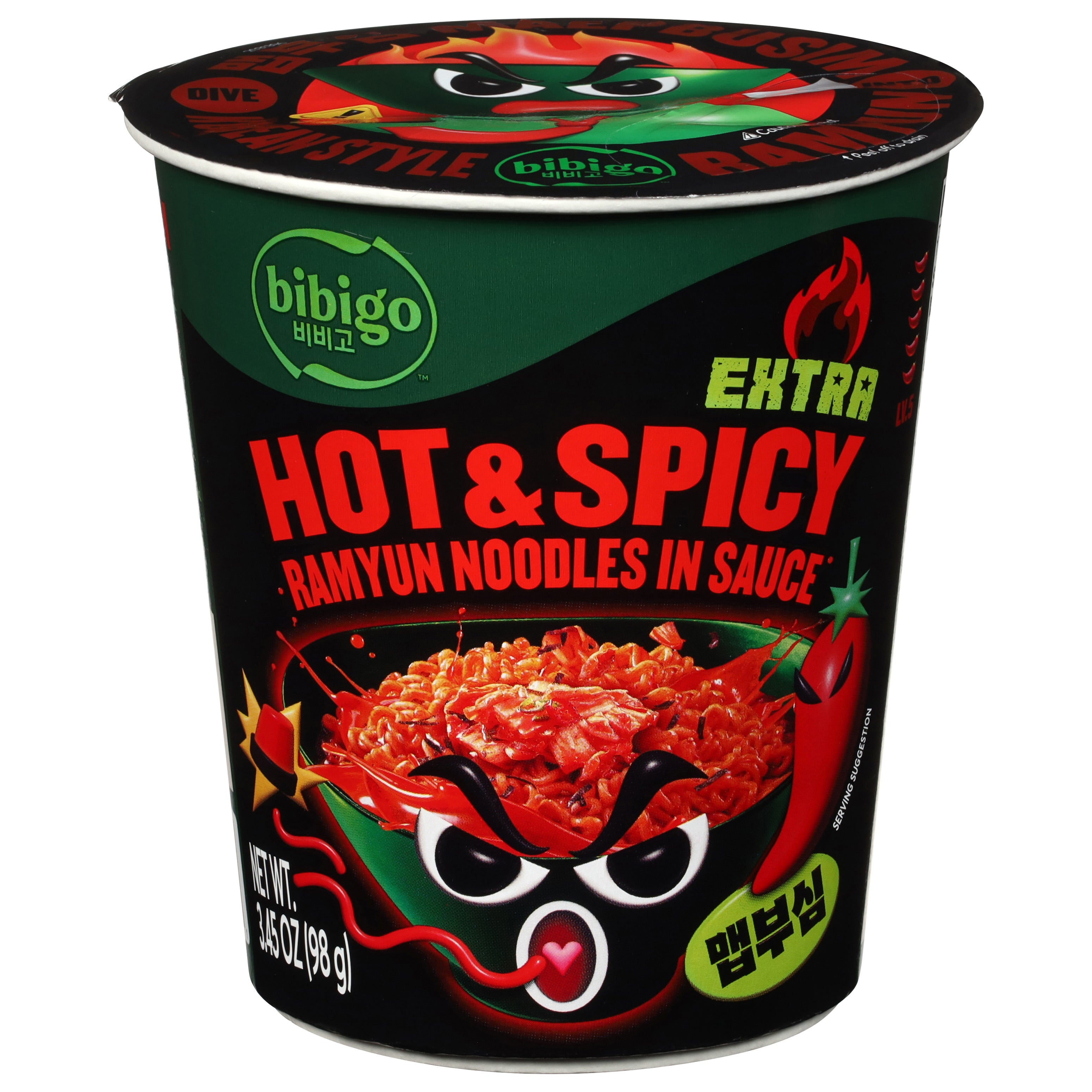 Bibigo Lv.5 Extra Hot & Spicy Ramyun Noodles in Sauce 3.45 oz - Case of 6