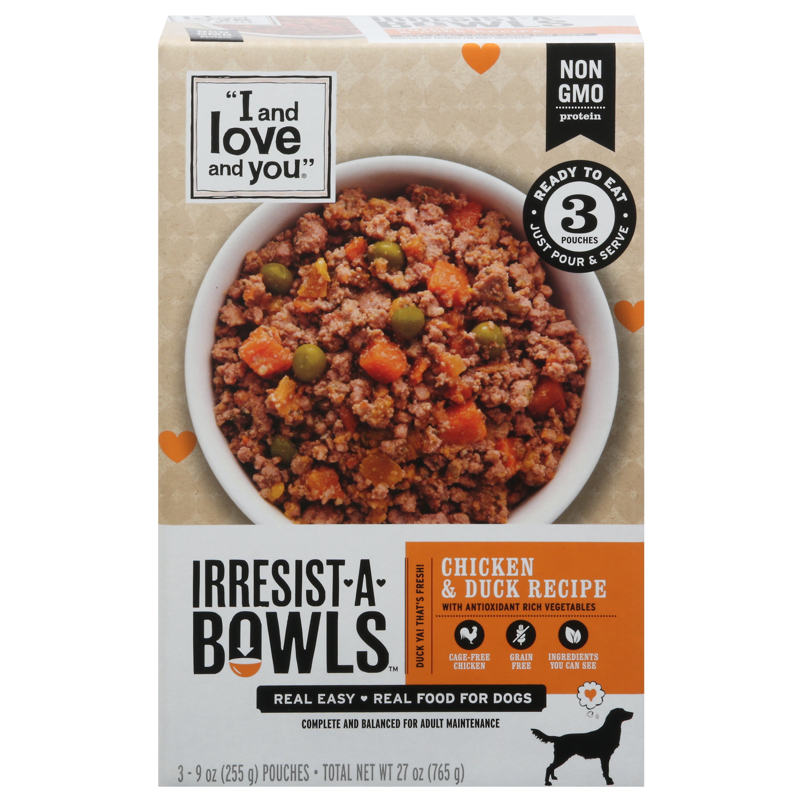 I and Love and You Irresist-A-Bowls Chicken & Duck Recipe Food for Dogs 3 - 9 oz Pouches - Case of 2