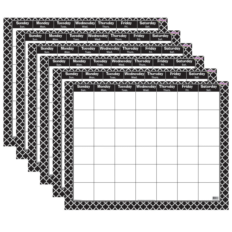 TREND - Moroccan Black Wipe-Off® Calendar, Monthly, Pack of 6