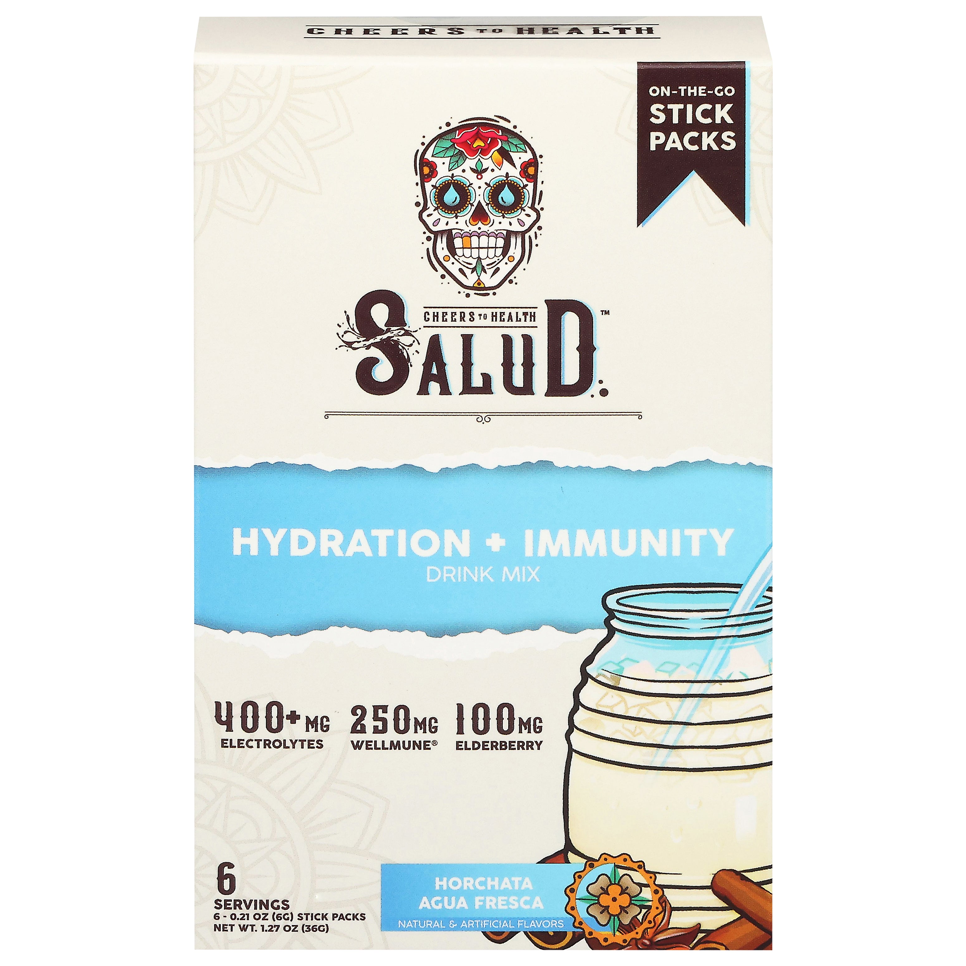 Salud Hydration + Immunity Horchata Agua Fresca Drink Mix 6 - 0.21 oz Stick Packs - Case of 12