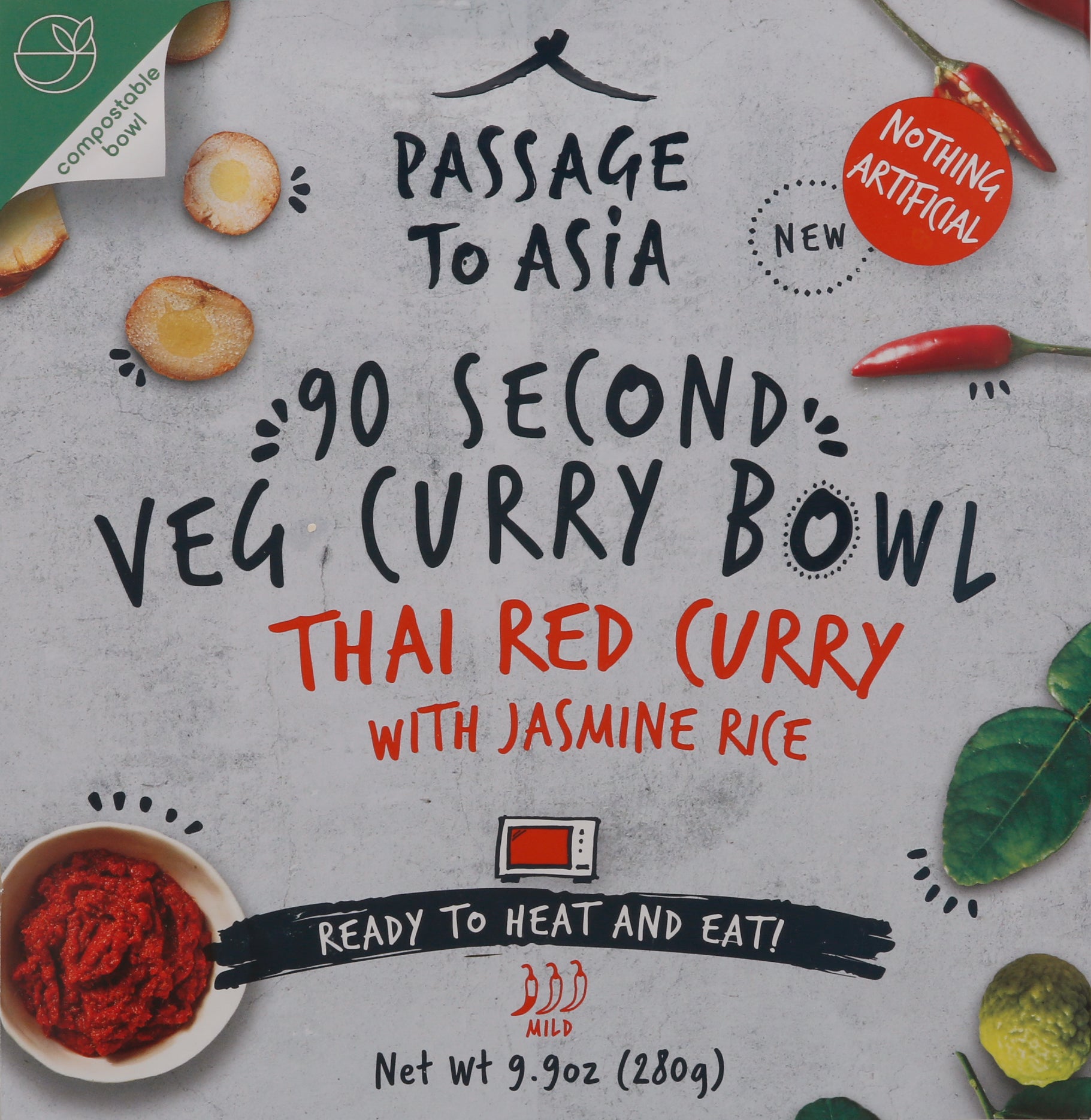 Passage To Asia 90 Second Mild Thai Red Curry With Jasmine Rice Veg Curry Bowl 9.9 oz Box - Case of 4