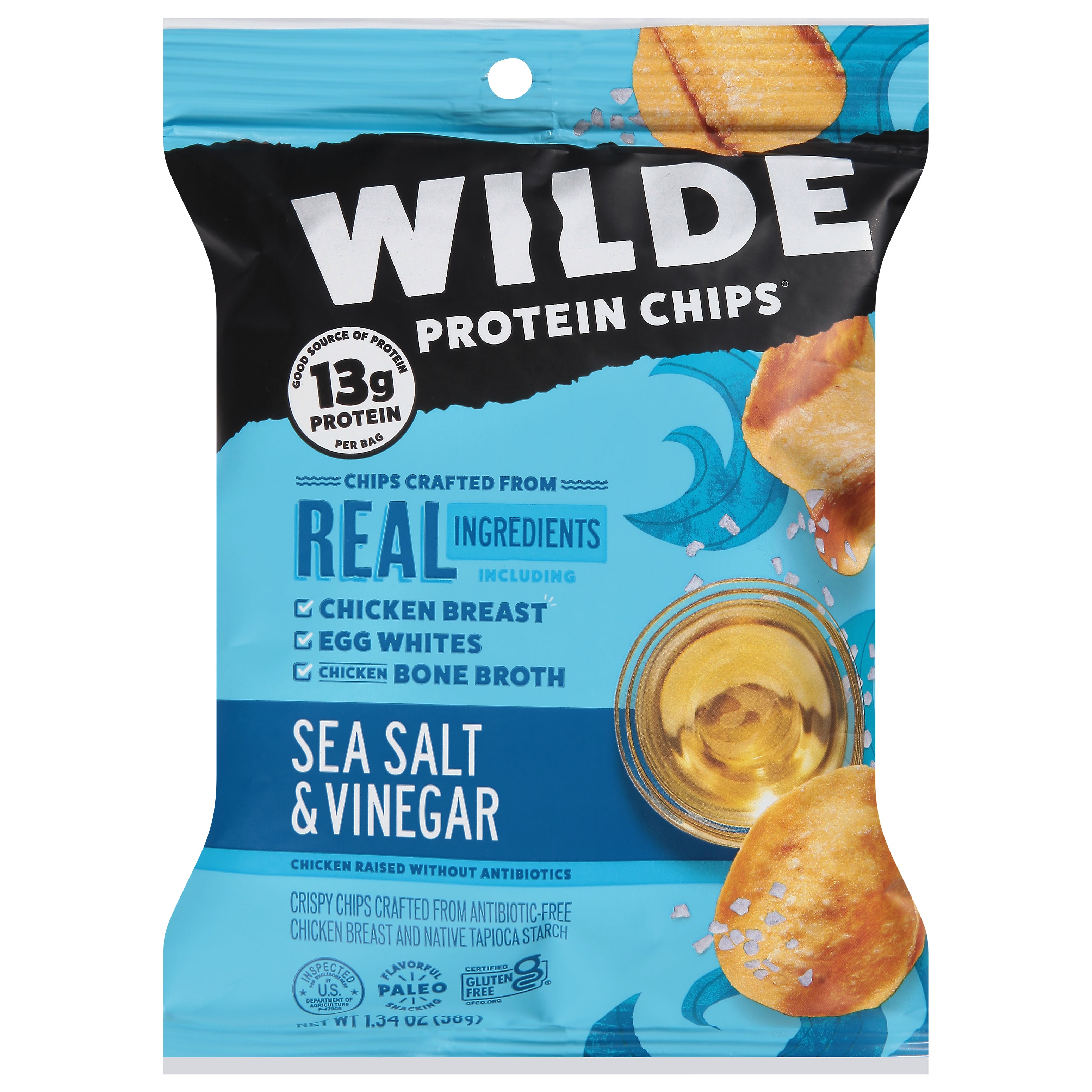 Wilde Sea Salt & Vinegar Protein Chips 1.34 oz - Case of 8