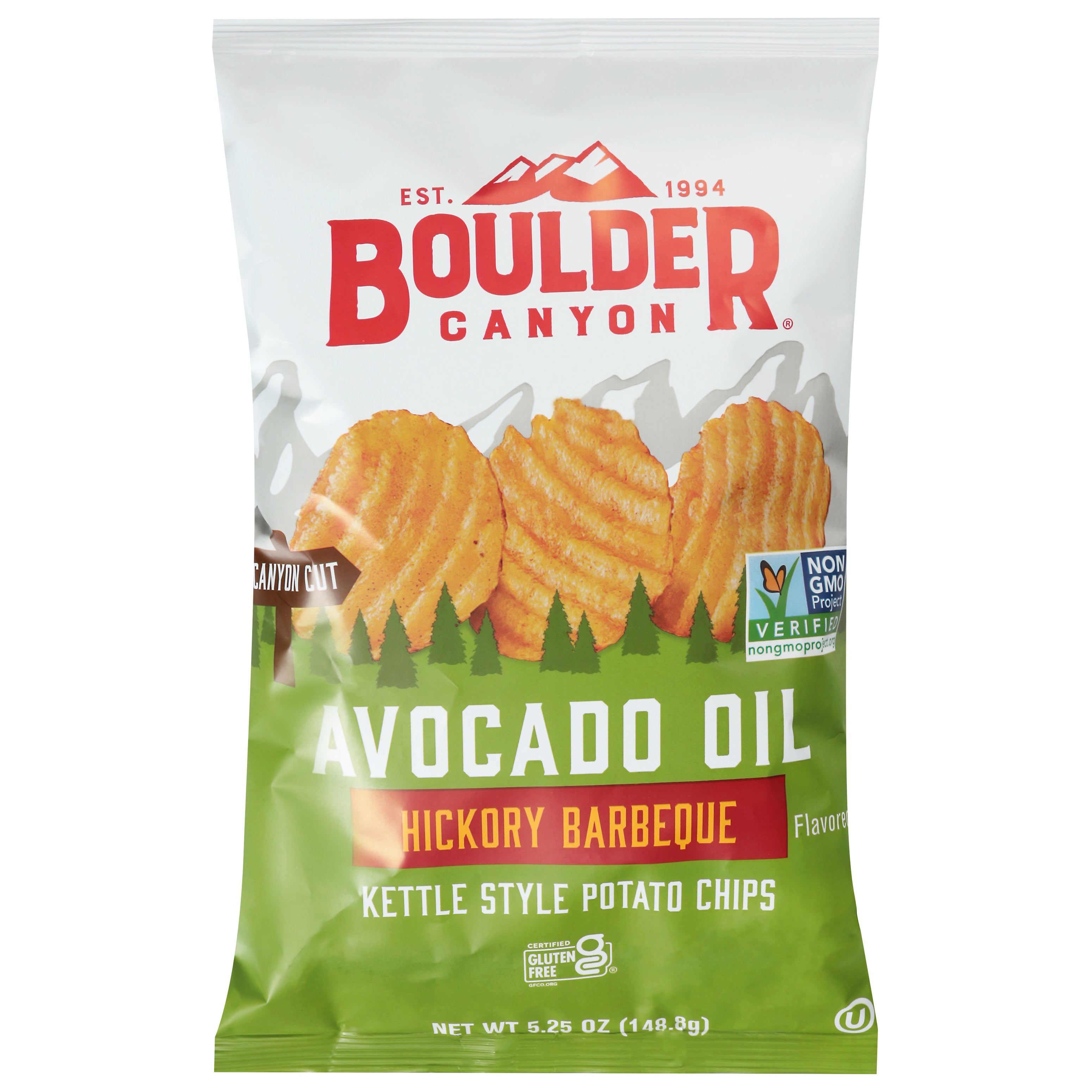 Boulder Canyon Avocado Oil Kettle Style Hickory Barbeque Potato Chips 5.25 oz - Case of 12